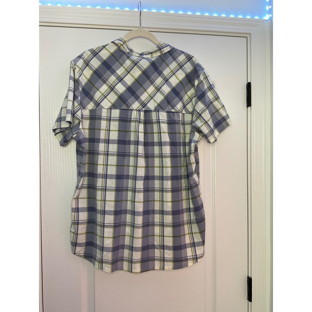 LL Bean Mens Short Sleeve Plaid Button Down Shirt Blue Green XL - Picture 2 of 10